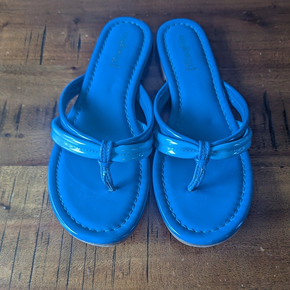 J.McLaughlin Sandals Blue Patent Multi-Strap Thong Flip Flop Sz 9 Beach Resort